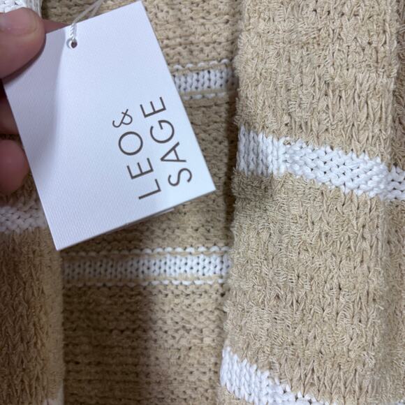 Leo & Sage Small Open Front Sleeveless Cardigan Tan White Stripe Cotton Blend - Picture 7 of 9